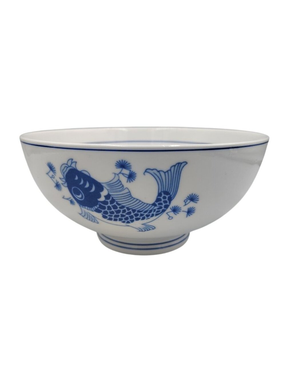 Ramen Noodle Soup Bowl Blue White Koi Fish Porcelain 8" Asian Japanese Retro